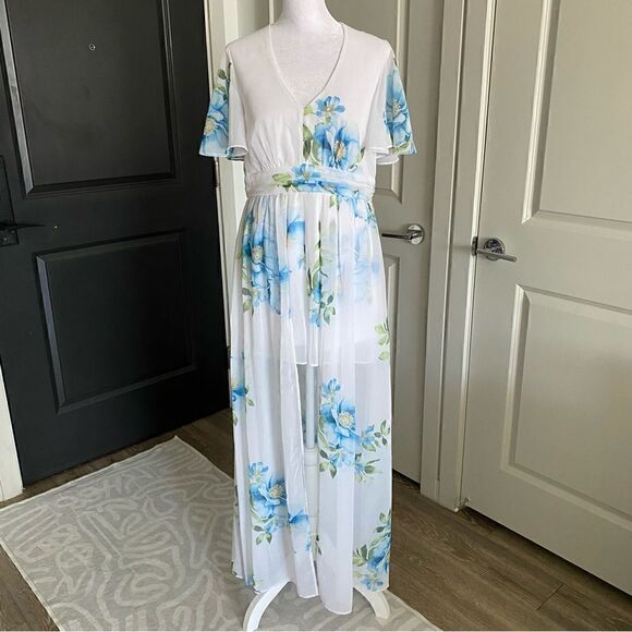 Disney Princess Line White and Blue Floral Maxi Overlay Romper Size L - Picture 5 of 13